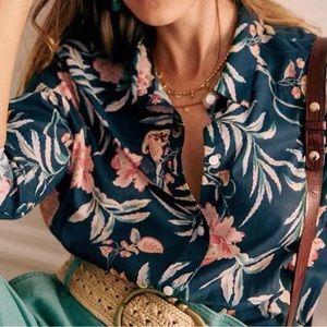 Sezane Pierro Size 40 (8) Navy Maxi Flowers